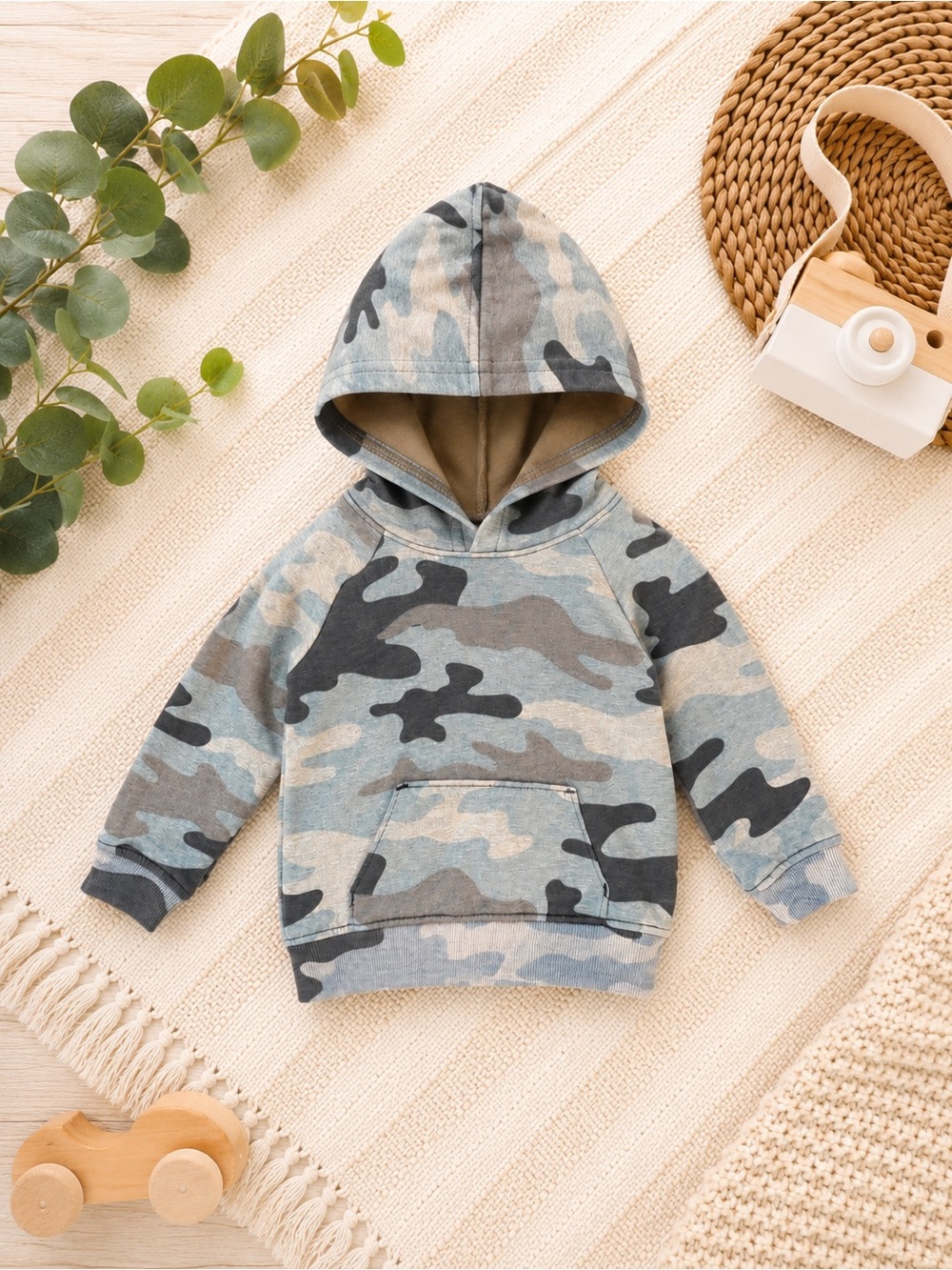 wonder nation Blue Gray Camo Hooded Pullover Sweatshirt